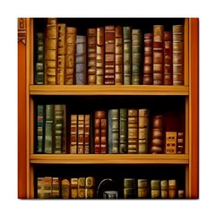 Room Interior Library Books Bookshelves Reading Literature Study Fiction Old Manor Book Nook Reading Tile Coaster by Grandong