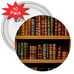 Room Interior Library Books Bookshelves Reading Literature Study Fiction Old Manor Book Nook Reading 3  Buttons (10 Pack)  by Grandong