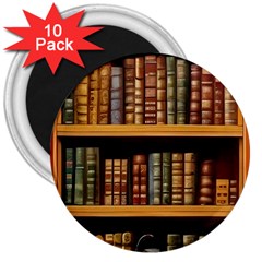 Room Interior Library Books Bookshelves Reading Literature Study Fiction Old Manor Book Nook Reading 3  Magnets (10 Pack)  by Grandong