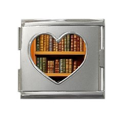 Room Interior Library Books Bookshelves Reading Literature Study Fiction Old Manor Book Nook Reading Mega Link Heart Italian Charm (18mm) by Grandong