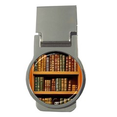 Room Interior Library Books Bookshelves Reading Literature Study Fiction Old Manor Book Nook Reading Money Clips (round)  by Grandong