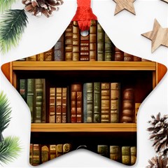 Room Interior Library Books Bookshelves Reading Literature Study Fiction Old Manor Book Nook Reading Star Ornament (two Sides) by Grandong