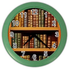 Room Interior Library Books Bookshelves Reading Literature Study Fiction Old Manor Book Nook Reading Color Wall Clock by Grandong