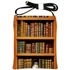 Room Interior Library Books Bookshelves Reading Literature Study Fiction Old Manor Book Nook Reading Shoulder Sling Bag by Grandong