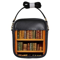 Room Interior Library Books Bookshelves Reading Literature Study Fiction Old Manor Book Nook Reading Girls Sling Bag by Grandong