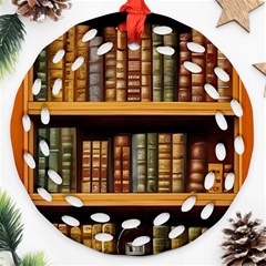 Room Interior Library Books Bookshelves Reading Literature Study Fiction Old Manor Book Nook Reading Ornament (round Filigree) by Grandong