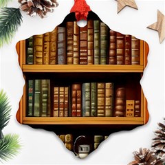 Room Interior Library Books Bookshelves Reading Literature Study Fiction Old Manor Book Nook Reading Snowflake Ornament (two Sides) by Grandong