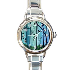 Nature Outdoors Night Trees Scene Forest Woods Light Moonlight Wilderness Stars Round Italian Charm Watch