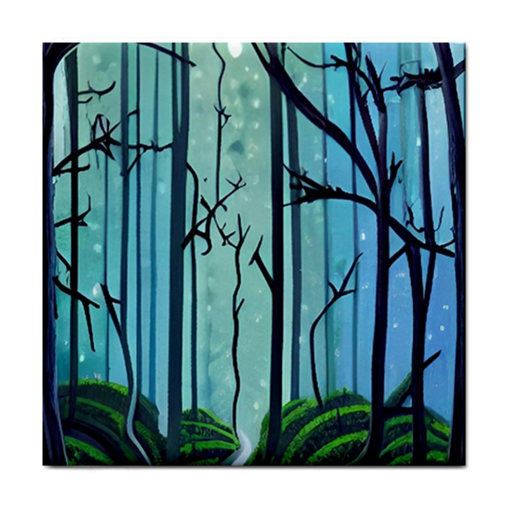 Nature Outdoors Night Trees Scene Forest Woods Light Moonlight Wilderness Stars Tile Coaster