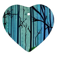 Nature Outdoors Night Trees Scene Forest Woods Light Moonlight Wilderness Stars Ornament (Heart)