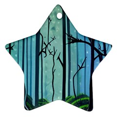 Nature Outdoors Night Trees Scene Forest Woods Light Moonlight Wilderness Stars Ornament (Star)