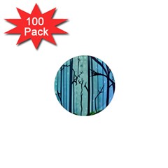 Nature Outdoors Night Trees Scene Forest Woods Light Moonlight Wilderness Stars 1  Mini Magnets (100 pack) 