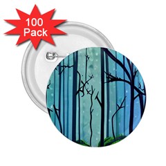 Nature Outdoors Night Trees Scene Forest Woods Light Moonlight Wilderness Stars 2.25  Buttons (100 pack) 