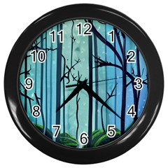 Nature Outdoors Night Trees Scene Forest Woods Light Moonlight Wilderness Stars Wall Clock (Black)