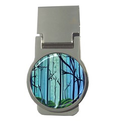 Nature Outdoors Night Trees Scene Forest Woods Light Moonlight Wilderness Stars Money Clips (Round) 