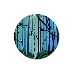 Nature Outdoors Night Trees Scene Forest Woods Light Moonlight Wilderness Stars Rubber Coaster (round) by Grandong