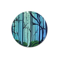 Nature Outdoors Night Trees Scene Forest Woods Light Moonlight Wilderness Stars Magnet 3  (Round)