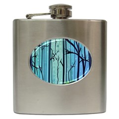 Nature Outdoors Night Trees Scene Forest Woods Light Moonlight Wilderness Stars Hip Flask (6 oz)