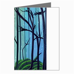 Nature Outdoors Night Trees Scene Forest Woods Light Moonlight Wilderness Stars Greeting Card