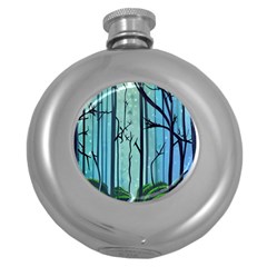 Nature Outdoors Night Trees Scene Forest Woods Light Moonlight Wilderness Stars Round Hip Flask (5 oz)