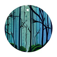 Nature Outdoors Night Trees Scene Forest Woods Light Moonlight Wilderness Stars Round Ornament (Two Sides)