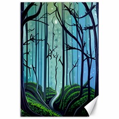 Nature Outdoors Night Trees Scene Forest Woods Light Moonlight Wilderness Stars Canvas 12  x 18 