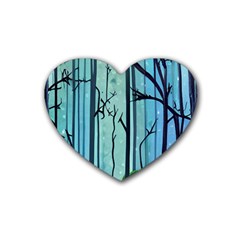 Nature Outdoors Night Trees Scene Forest Woods Light Moonlight Wilderness Stars Rubber Coaster (Heart)