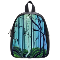 Nature Outdoors Night Trees Scene Forest Woods Light Moonlight Wilderness Stars School Bag (Small)