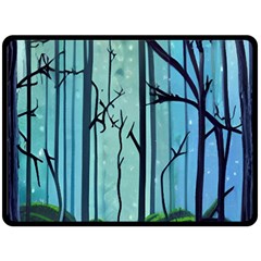 Nature Outdoors Night Trees Scene Forest Woods Light Moonlight Wilderness Stars Fleece Blanket (Large)