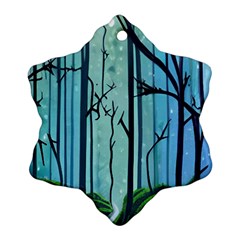 Nature Outdoors Night Trees Scene Forest Woods Light Moonlight Wilderness Stars Ornament (Snowflake)