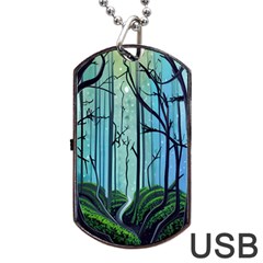 Nature Outdoors Night Trees Scene Forest Woods Light Moonlight Wilderness Stars Dog Tag USB Flash (One Side)