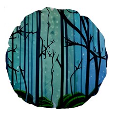 Nature Outdoors Night Trees Scene Forest Woods Light Moonlight Wilderness Stars Large 18  Premium Round Cushions