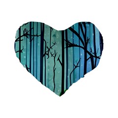 Nature Outdoors Night Trees Scene Forest Woods Light Moonlight Wilderness Stars Standard 16  Premium Heart Shape Cushions