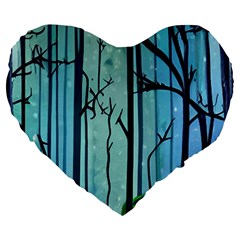 Nature Outdoors Night Trees Scene Forest Woods Light Moonlight Wilderness Stars Large 19  Premium Heart Shape Cushions