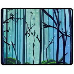 Nature Outdoors Night Trees Scene Forest Woods Light Moonlight Wilderness Stars Two Sides Fleece Blanket (Medium)