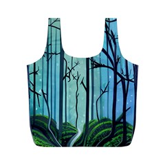 Nature Outdoors Night Trees Scene Forest Woods Light Moonlight Wilderness Stars Full Print Recycle Bag (M)