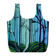 Nature Outdoors Night Trees Scene Forest Woods Light Moonlight Wilderness Stars Full Print Recycle Bag (L)