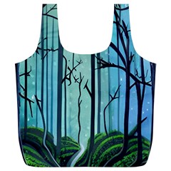 Nature Outdoors Night Trees Scene Forest Woods Light Moonlight Wilderness Stars Full Print Recycle Bag (XL)