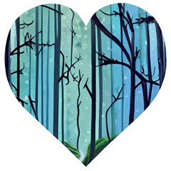 Nature Outdoors Night Trees Scene Forest Woods Light Moonlight Wilderness Stars Wooden Puzzle Heart