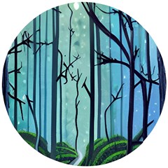 Nature Outdoors Night Trees Scene Forest Woods Light Moonlight Wilderness Stars Wooden Puzzle Round