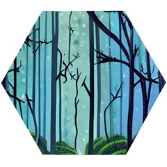 Nature Outdoors Night Trees Scene Forest Woods Light Moonlight Wilderness Stars Wooden Puzzle Hexagon