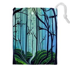 Nature Outdoors Night Trees Scene Forest Woods Light Moonlight Wilderness Stars Drawstring Pouch (4XL)