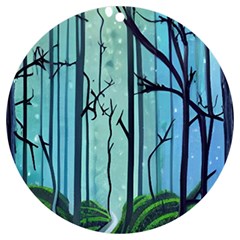 Nature Outdoors Night Trees Scene Forest Woods Light Moonlight Wilderness Stars UV Print Acrylic Ornament Round