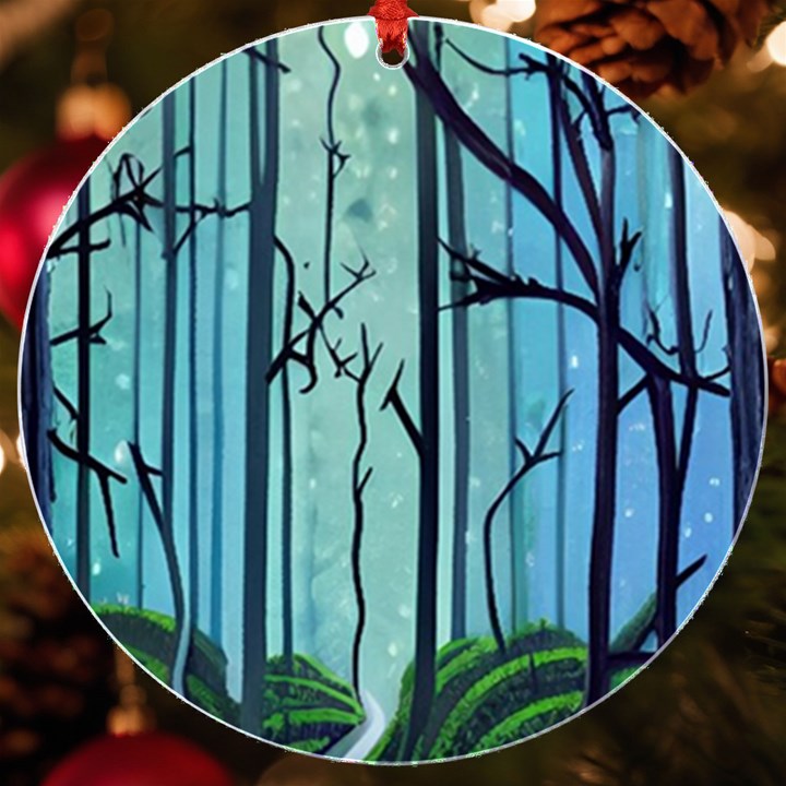 Nature Outdoors Night Trees Scene Forest Woods Light Moonlight Wilderness Stars UV Print Acrylic Ornament Round