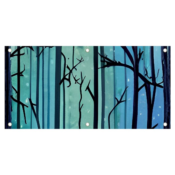 Nature Outdoors Night Trees Scene Forest Woods Light Moonlight Wilderness Stars Banner and Sign 4  x 2 