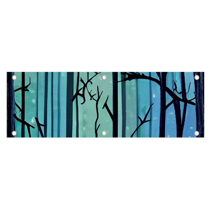 Nature Outdoors Night Trees Scene Forest Woods Light Moonlight Wilderness Stars Banner and Sign 6  x 2 