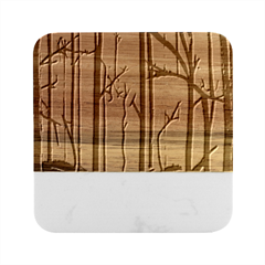 Nature Outdoors Night Trees Scene Forest Woods Light Moonlight Wilderness Stars Marble Wood Coaster (Square)