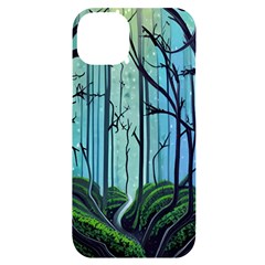 Nature Outdoors Night Trees Scene Forest Woods Light Moonlight Wilderness Stars Iphone 14 Plus Black Uv Print Case by Grandong