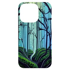 Nature Outdoors Night Trees Scene Forest Woods Light Moonlight Wilderness Stars iPhone 14 Pro Black UV Print Case