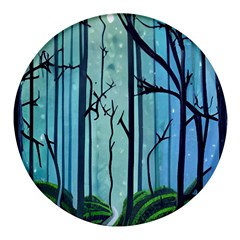 Nature Outdoors Night Trees Scene Forest Woods Light Moonlight Wilderness Stars Round Glass Fridge Magnet (4 pack)